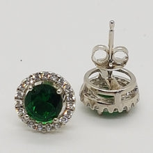 Load image into Gallery viewer, Sterling Silver Green and White Cz Earrings
