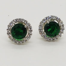 Load image into Gallery viewer, Sterling Silver Green and White Cz Earrings
