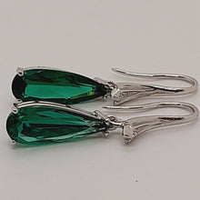 Load image into Gallery viewer, Sterling Silver Green and White Cz Drop Earrings
