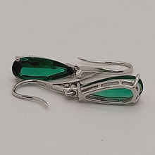 Load image into Gallery viewer, Sterling Silver Green and White Cz Drop Earrings
