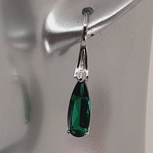 Load image into Gallery viewer, Sterling Silver Green and White Cz Drop Earrings
