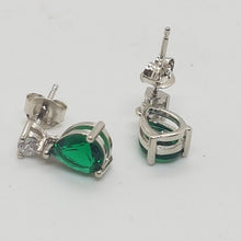 Load image into Gallery viewer, Sterling Silver Green and White CZ Earrings
