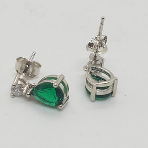 Sterling Silver Green and White CZ Earrings