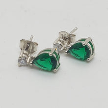 Load image into Gallery viewer, Sterling Silver Green and White CZ Earrings
