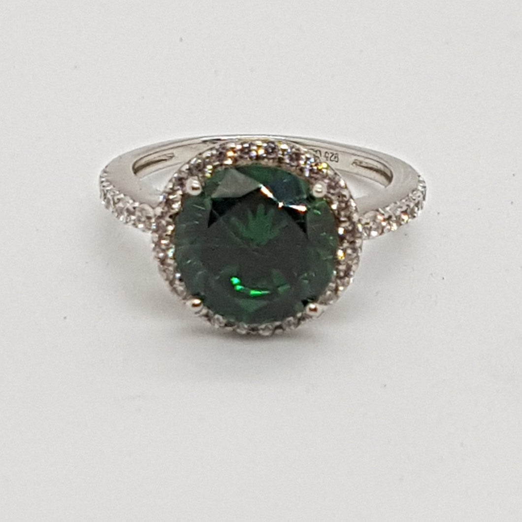 Sterling Silver Green and White CZ Dress Ring