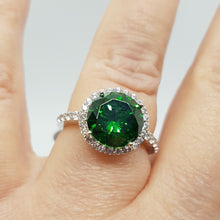Load image into Gallery viewer, Sterling Silver Green and White CZ Dress Ring
