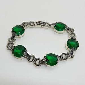 Sterling Silver Green Stone Marcasite Bracelet