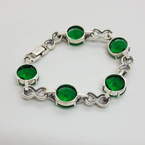 Sterling Silver Green Stone Marcasite Bracelet