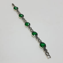 Load image into Gallery viewer, Sterling Silver Green Stone Marcasite Bracelet
