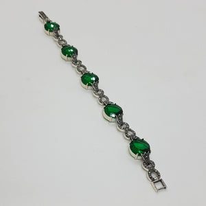 Sterling Silver Green Stone Marcasite Bracelet