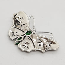 Load image into Gallery viewer, Sterling Silver Green Stone Marcasite Brooch
