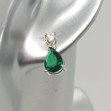 Load image into Gallery viewer, Sterling Silver Green and White CZ Earrings
