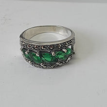 Load image into Gallery viewer, Sterling Silver Green Stone Marcasite Ring
