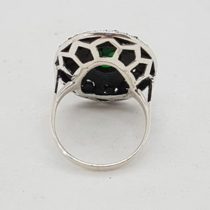 Sterling Silver Green Stone and Marcasite Dress Ring