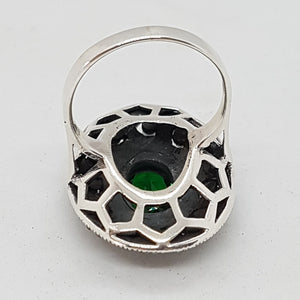 Sterling Silver Green Stone and Marcasite Dress Ring