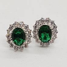Load image into Gallery viewer, Sterling Silver Green and White CZ Earrings
