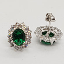 Load image into Gallery viewer, Sterling Silver Green and White CZ Earrings
