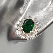 Load image into Gallery viewer, Sterling Silver Green and White CZ Earrings
