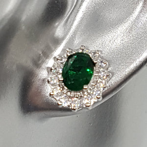 Sterling Silver Green and White CZ Earrings