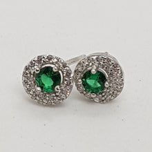 Load image into Gallery viewer, Sterling Silver Green and White CZ Earrings
