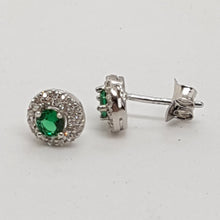 Load image into Gallery viewer, Sterling Silver Green and White CZ Earrings
