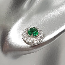 Load image into Gallery viewer, Sterling Silver Green and White CZ Earrings
