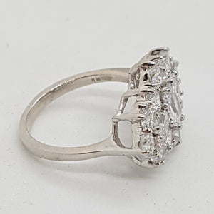 Sterling Silver CZ Cluster Boat Ring