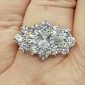 Sterling Silver CZ Cluster Boat Ring