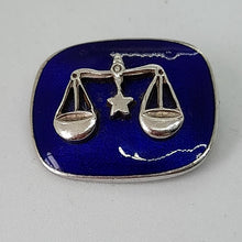 Load image into Gallery viewer, Antique Blue Enamel Libra Sign Brooch
