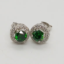 Load image into Gallery viewer, Sterling Silver Green White CZ Stud Earrings
