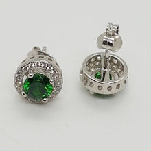 Load image into Gallery viewer, Sterling Silver Green White CZ Stud Earrings
