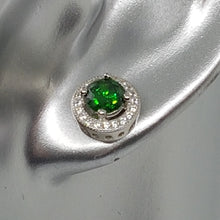 Load image into Gallery viewer, Sterling Silver Green White CZ Stud Earrings
