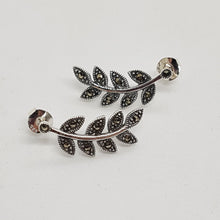 Load image into Gallery viewer, Sterling Silver Curved Leaf Marcasite Earrings
