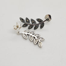 Load image into Gallery viewer, Sterling Silver Curved Leaf Marcasite Earrings
