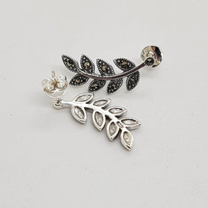 Sterling Silver Curved Leaf Marcasite Earrings