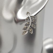 Load image into Gallery viewer, Sterling Silver Curved Leaf Marcasite Earrings
