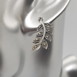 Sterling Silver Curved Leaf Marcasite Earrings