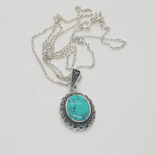 Load image into Gallery viewer, Sterling Silver Turquoise Marcasite Pendant
