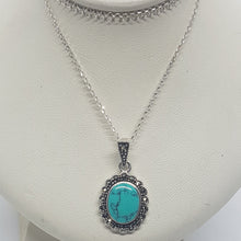 Load image into Gallery viewer, Sterling Silver Turquoise Marcasite Pendant
