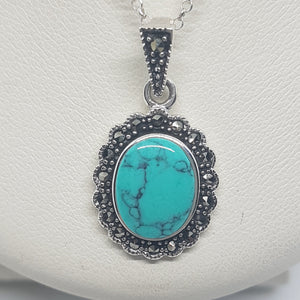 Sterling Silver Turquoise Marcasite Pendant