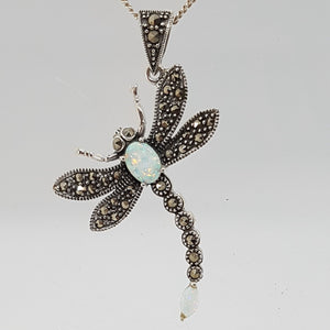 Sterling Silver Marcasite and Opal Dragonfly Pendants