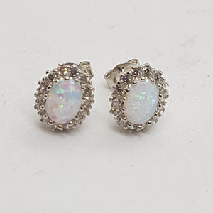 Sterling Silver Opal CZ Stud Earrings