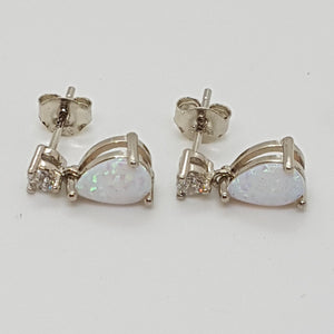 Sterling Silver Opal and CZ Earrings