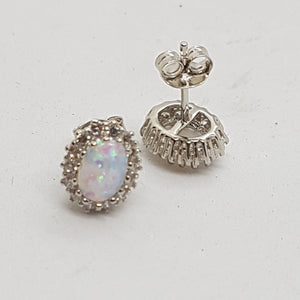 Sterling Silver Opal CZ Stud Earrings