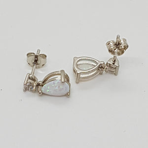 Sterling Silver Opal and CZ Earrings