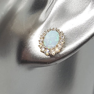 Sterling Silver Opal CZ Stud Earrings