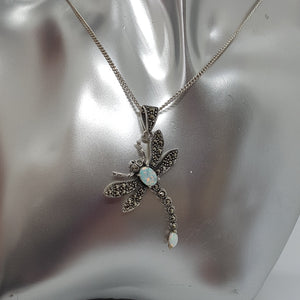 Sterling Silver Marcasite and Opal Dragonfly Pendants