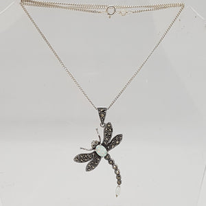 Sterling Silver Marcasite and Opal Dragonfly Pendants