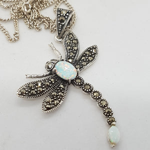 Sterling Silver Marcasite and Opal Dragonfly Pendants