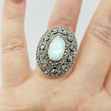 Load image into Gallery viewer, Sterling Silver Opal and Marcasite Dress Ring
